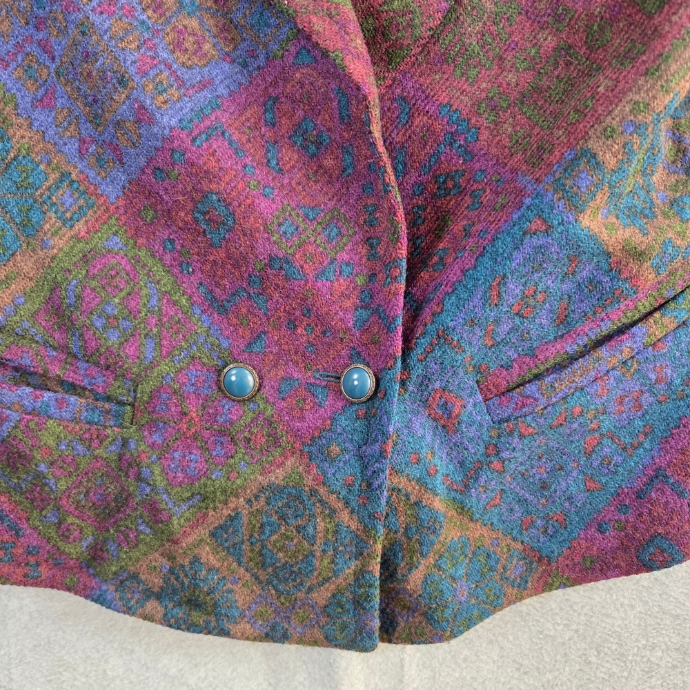 Vintage Tapestry Blazer Women Large Multicolor Geometric Jewel Tone Jacket